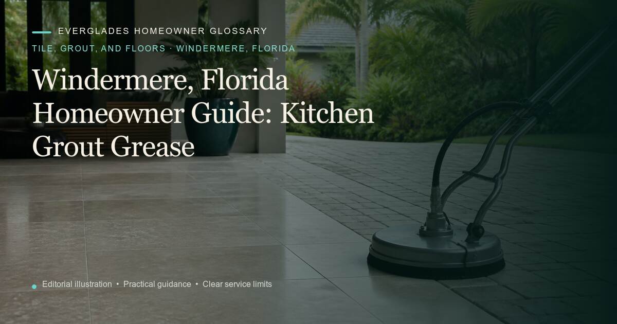 Editorial illustration for Kitchen Grout Grease, part of the tile, grout, and floors glossary for homeowners in Windermere, Florida.