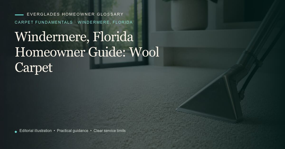 Editorial illustration for Wool Carpet, part of the carpet fundamentals glossary for homeowners in Windermere, Florida.