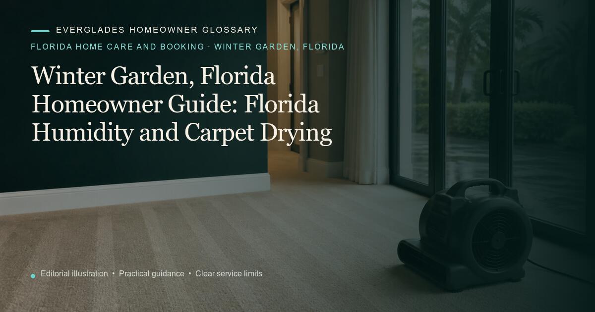 Editorial illustration for Florida Humidity and Carpet Drying, part of the florida home care and booking glossary for homeowners in Winter Garden, Florida.