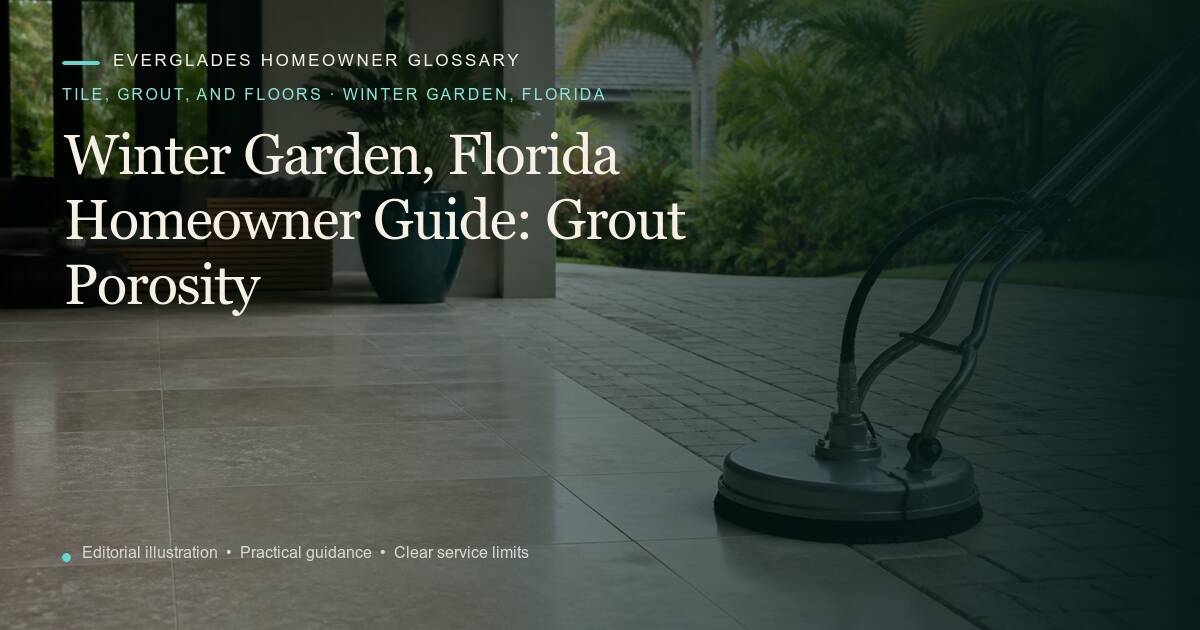 Editorial illustration for Grout Porosity, part of the tile, grout, and floors glossary for homeowners in Winter Garden, Florida.